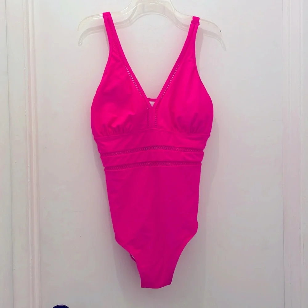 Daci mesh peekaboo hot pink ONE PIECE swimsuit 16W new - Picture 2 of 15